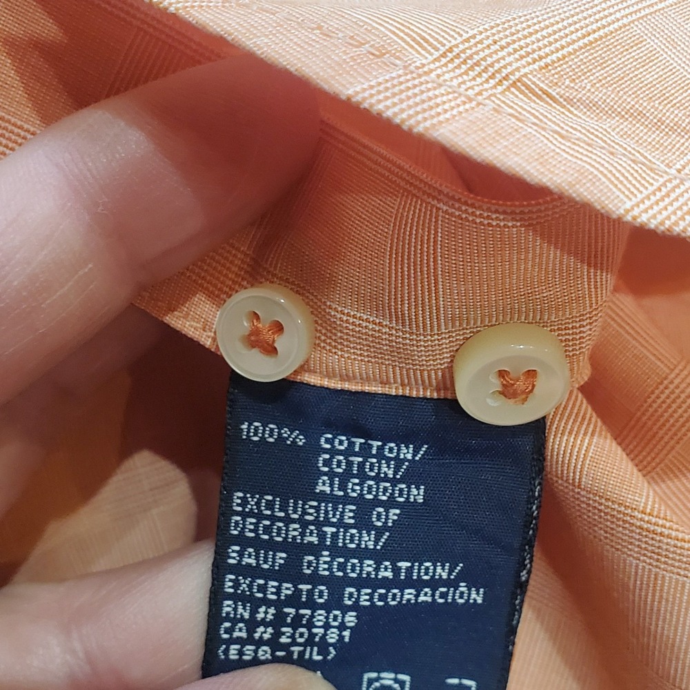 VTG Tommy Hilfiger Shirt Mens M Orange Salmon 80s 2-Ply Cotton Oxford Preppy - Picture 12 of 13
